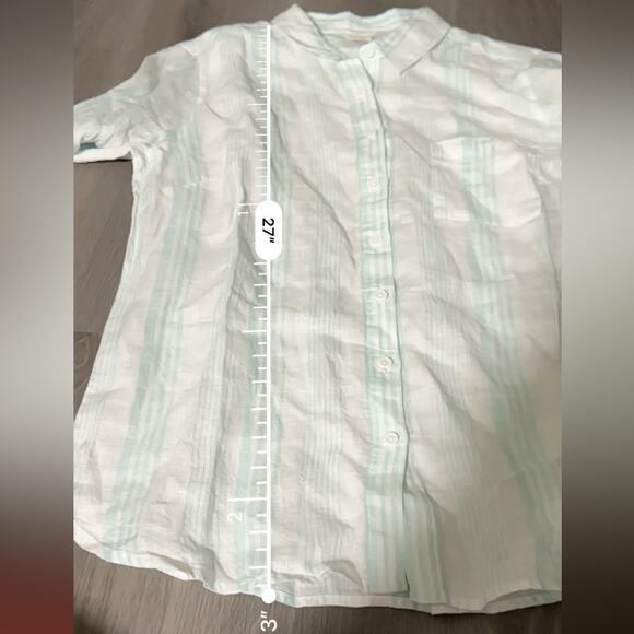 Garnet Hill Linen Light Blue & White Striped Long‎ Sleeve Button Down Top 8 NEW - Picture 9 of 10